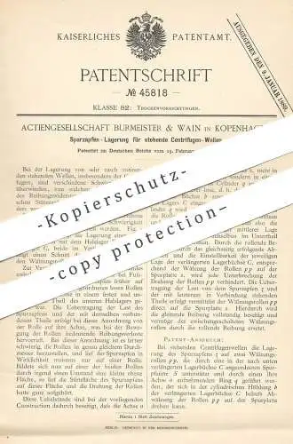 original Patent - AG Burmeister & Wain , Kopenhagen , Dänemark , 1888 , Spurzapfen - Lagerung für Zentrifugen - Wellen !