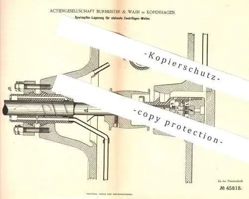 original Patent - AG Burmeister & Wain , Kopenhagen , Dänemark , 1888 , Spurzapfen - Lagerung für Zentrifugen - Wellen !