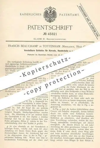 original Patent - Francis Beauchamp , Tottenham , Middlesex , High Cross , 1888 , Schließe für Korsett , Handschuhe !!!