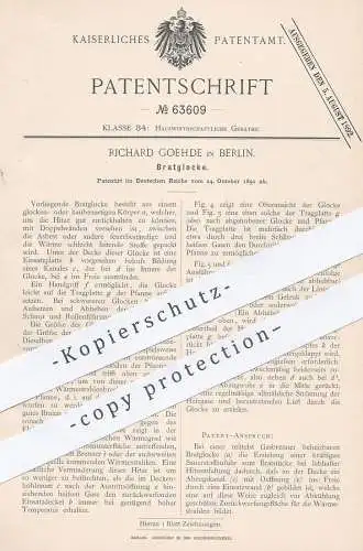 original Patent - Richard Goehde , Berlin , 1891 , Bratglocke | Gasbrenner , Bratpfanne , Backofen , Herd , Koch !!!