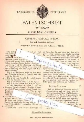 original Patent - Giuseppe Restucci in Rom , 1905 , Rad mit federnden Speichen !!!