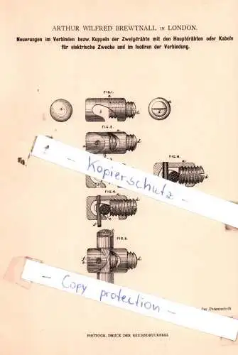 original Patent - Arthur Wilfred Brewtnall in London , 1882 , Elektrische Apparate !!!