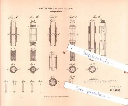 original Patent - Hugo Senstius in Essen a. d. Ruhr , 1882 , Gestängeschlösser !!!