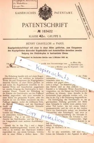 original Patent - Henry Gravillon in Paris , 1905 , Kugelgelenkstativkopf !!!