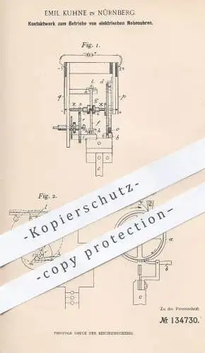 original Patent - Emil Kuhne , Nürnberg  1901 , Kontaktwerk zum Betrieb von elektr. Nebenuhren | Uhr , Uhren , Uhrmacher