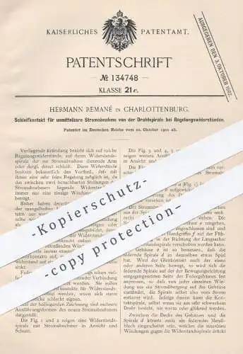 original Patent - Hermann Remané , Berlin / Charlottenburg , 1901 , Schleifkontakt für Stromabnahme | Strom , Widerstand