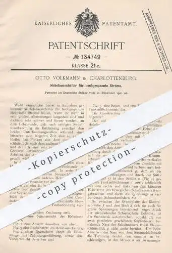 original Patent - Otto Volkmann , Berlin / Charlottenburg , 1901 , Hebelausschalter für hochgespannte Ströme | Strom