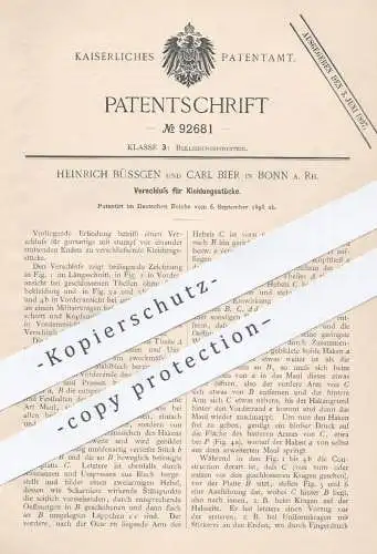 original Patent - Heinrich Büssgen , Carl Bier , Bonn / Rhein , 1896 , Verschluss für Kleidung | Mode , Schneider !!!