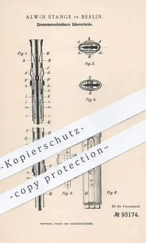 original Patent - Alwin Stange , Berlin , 1896 , Säbelscheide | Säbel , Schwert , Messer , Waffe , Stichwaffe , Klinge