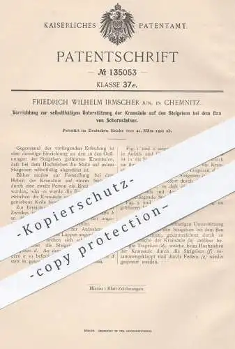 original Patent - Friedrich Eilhelm Irmscher , Chemnitz , 1902 , Kransäule auf den Steieisen beim Schornstein - Bau !!