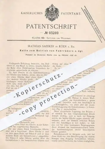 original Patent - Mathias Saedler in Köln / Rhein , 1896 , Fahrradkette | Fahrrad - Kette | Kettenrad , Fahrräder !!