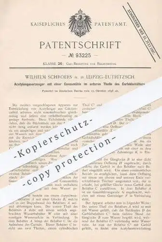 original Patent - Wilhelm Schroers , Leipzig  Eutritzsch , 1896 , Acetylengaserzeuger | Acetylen , Gas , Carbid , Karbid