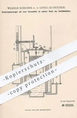 original Patent - Wilhelm Schroers , Leipzig  Eutritzsch , 1896 , Acetylengaserzeuger | Acetylen , Gas , Carbid , Karbid