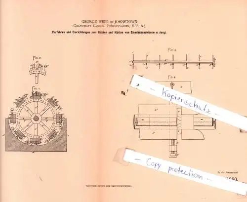 original Patent - George Webb in Johnstown  , 1880 , Richten und Härten von Eisenbahnschienen !!!