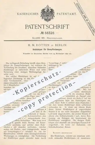 original Patent - M. M. Rotten in Berlin , 1890 , Heizkörper für Dampfheizungen | Heizung , Ofen , Öfen , Heizen !!