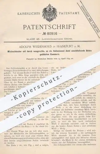 original Patent - Adolph Wiederhold , Frankfurt / Main 1894 , Milchschleuder | Milch - Schleuder , Rahm , Landwirtschaft