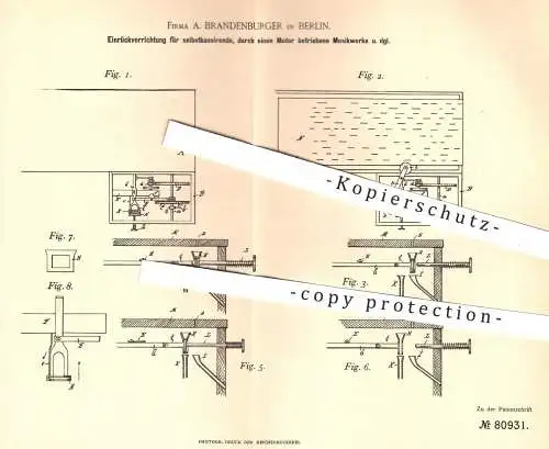 original Patent - A. Brandenburger , Berlin , 1894 , durch Motor betriebene Musikwerke | Musikinstrumente , Musik !!