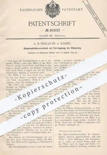 original Patent - A. B. Fehlauer , Kassel , 1894 , Sicherheitstürverschluss für Schiebetüren | Schloss , Tür , Schlosser