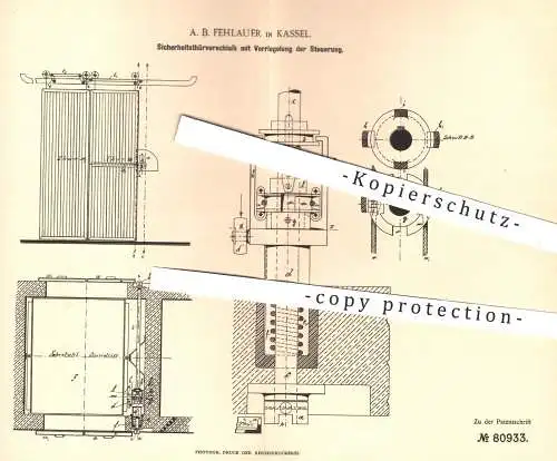 original Patent - A. B. Fehlauer , Kassel , 1894 , Sicherheitstürverschluss für Schiebetüren | Schloss , Tür , Schlosser