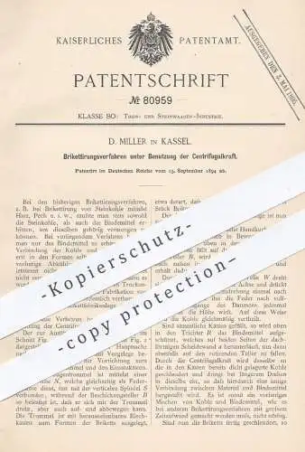 original Patent - D. Miller , Kassel , 1894 , Brikettierung von Steinkohle mittels Zentrifugalkraft | Brikett , Kohle !!