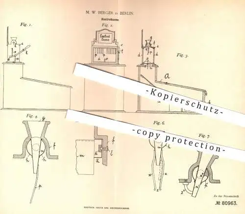 original Patent - M. W. Berger in Berlin , 1894 , Kontrollkasse | Kasse , Kassen , Kassensystem , Verkaufskasse !!!