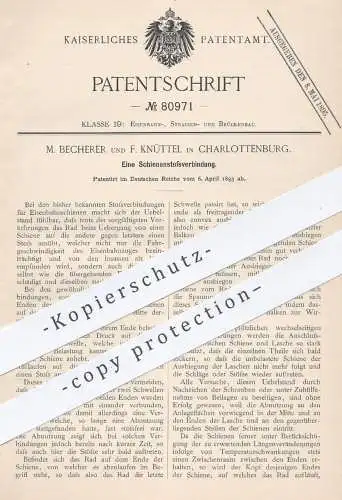 original Patent - M. Becherer , F. Knüttel , Berlin / Charlottenburg 1893 , Schienenstoßverbindung | Eisenbahn - Schiene