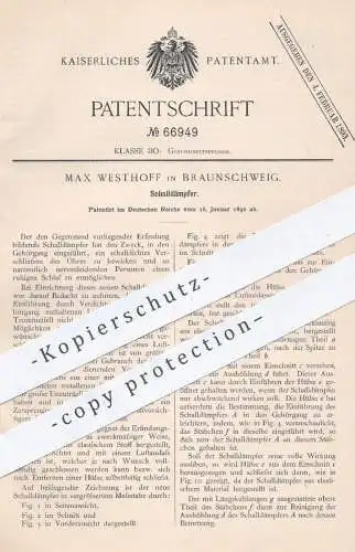 original Patent - Max Westhoff , Braunschweig , 1892 , Schalldämpfer für Medizin | Ohr , Ohren , Ohrenarzt , Arzt !!!