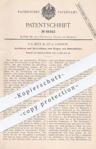 original Patent - F. S. Metz & Cie. , London , 1892 , Biegen von Rohrstöcken | Holz , Holzbarbeitung , Rohr , Tischler