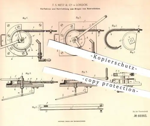 original Patent - F. S. Metz & Cie. , London , 1892 , Biegen von Rohrstöcken | Holz , Holzbarbeitung , Rohr , Tischler