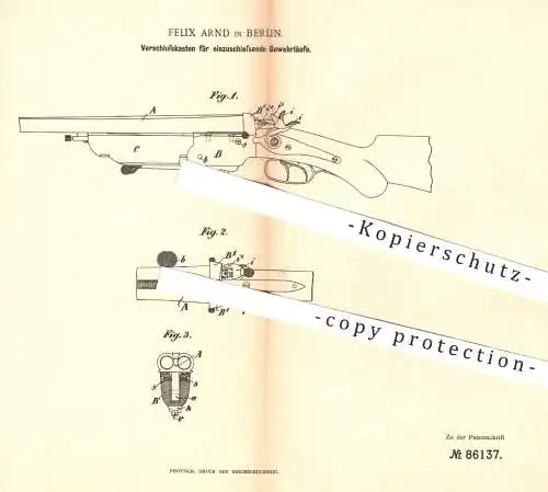 original Patent - Felix Arnd , Berlin , 1895 , Verschlusskasten für Gewehrläufe | Gewehre , Waffen , Militär , Jagd !!!