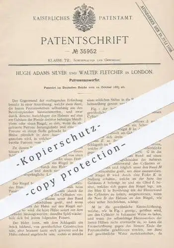 original Patent - Hugh Adams Silver / Walter Fletcher , London , 1885 , Patronenauswerfer  | Gewehr , Waffen , Militär