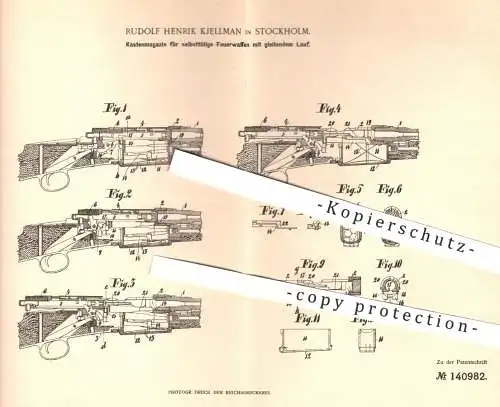 original Patent - Rudolf Henrik Kjellman , Stockholm , 1902 , Kastenmagazin für Feuerwaffen | Gewehre , Waffen , Militär