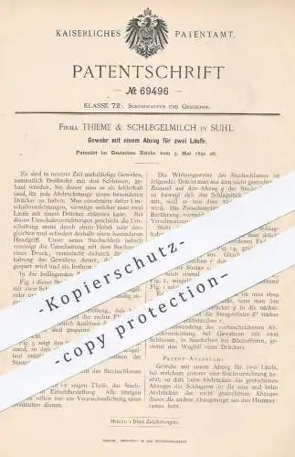 original Patent - Thieme & Schlegelmilch , Suhl , 1892 , Gewehr mit Abzug für zwei Läufe | Gewehre , Waffen , Militär !