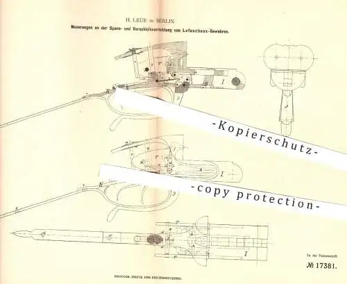 original Patent - H. Leue , Berlin , 1881 , Verschluss am Lefaucheux - Gewehr  | Gewehre , Waffen , Jagd , Militär !!!