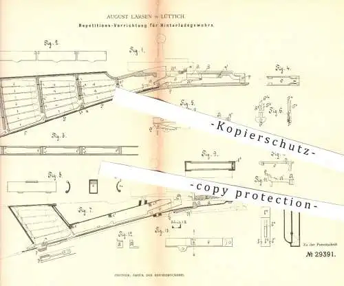 original Patent - August Larsen , Lüttich  1883 , Hinterladegewehre | Gewehr , Waffen , Jagd , Militär , Maschinengewehr