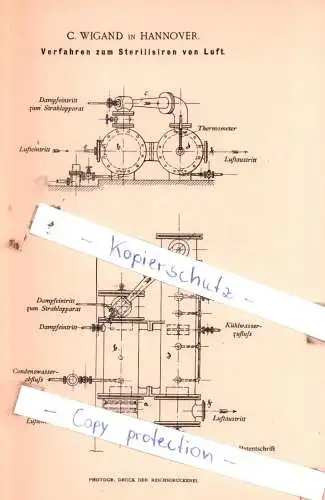 original Patent -  C. Wigand in Hannover , 1895 , Verfahren zum Sterilisiren von Luft !!!