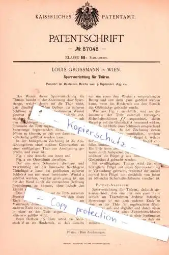 original Patent -  Louis Grossmann in Wien , 1895 , Sperrvorrichtung für Thüren !!!