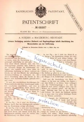 original Patent - A. Roeder in Magdeburg-Neustadt , 1891 , Mühlen und Zerkleinerungsmaschinen !!!