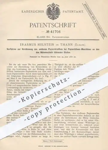 original Patent - Erasmus Helstein , Thann , Elsass , 1887 , Papierstreifen bei Papierhülsen - Maschinen | Papier !!