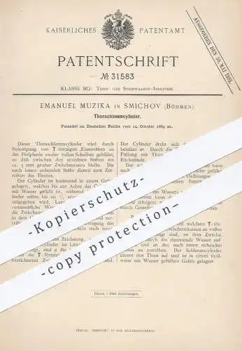 original Patent - Emanuel Muzika , Smichov , Böhmen , 1884 , Tonschlemmzylinder | Ton , Stein , Gestein , Tonwaren !!