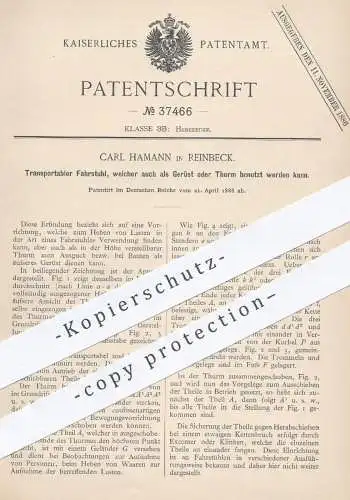 original Patent - Carl Hamann , Reinbeck , 1886 , Transportabler Fahrstuhl , auch Gerüst oder Turm | Aufzug , Aufzüge !!