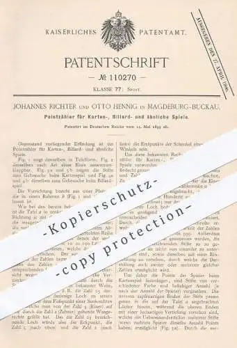 original Patent - Johannes Richter , Otto Henning , Magdeburg / Buckau , 1899 , Pointzähler für Kartenspiel , Billard !!