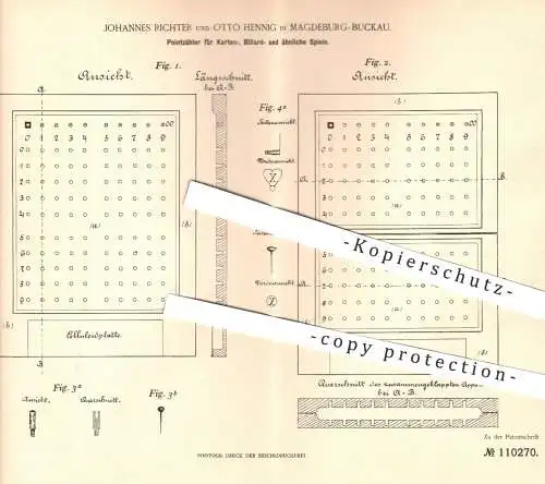 original Patent - Johannes Richter , Otto Henning , Magdeburg / Buckau , 1899 , Pointzähler für Kartenspiel , Billard !!