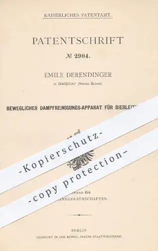 original Patent - Emile Derendinger , Hagenau , Nieder Elsass , 1878 , Dampfreinigung an Bierleitungen | Bier , Zapfhahn