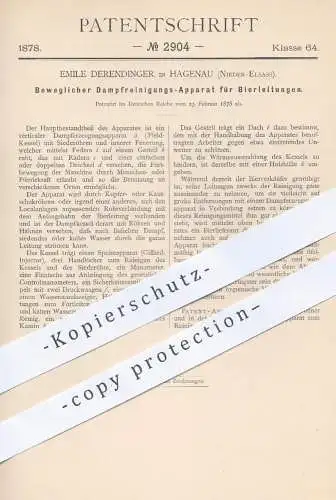 original Patent - Emile Derendinger , Hagenau , Nieder Elsass , 1878 , Dampfreinigung an Bierleitungen | Bier , Zapfhahn