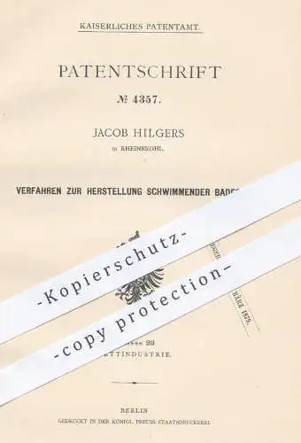 original Patent - Jacob Hilgers , Rheinbrohl , 1878 , Herstellung schwimmender Badeseife | Seife , Seifen , Fette !!!