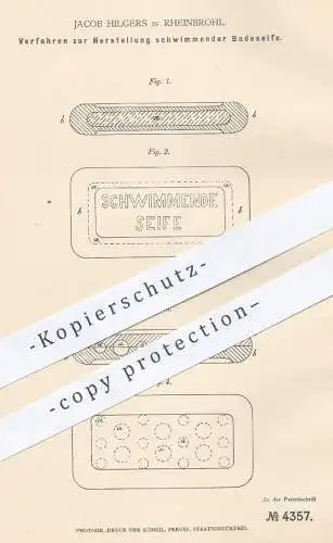 original Patent - Jacob Hilgers , Rheinbrohl , 1878 , Herstellung schwimmender Badeseife | Seife , Seifen , Fette !!!