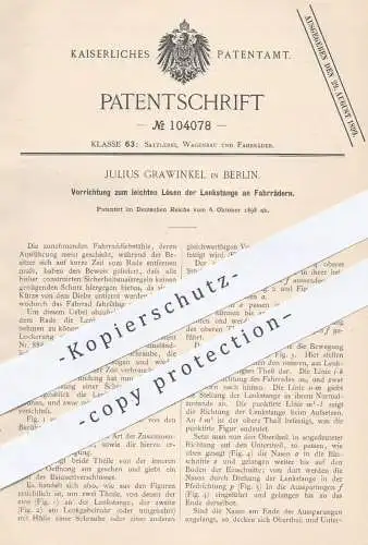 original Patent - Julius Grawinkel , Berlin , 1898 , Lenkstange am Fahrrad | Lenker , Lenkung | Fahrräder , Rad , Räder