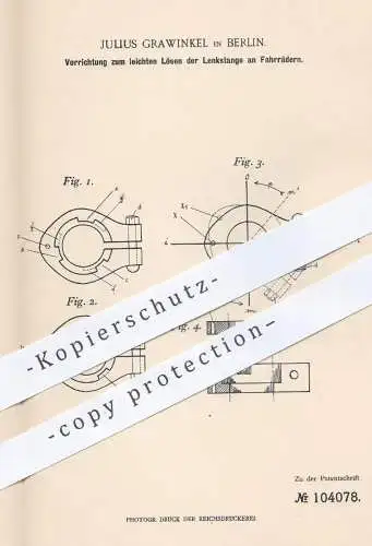 original Patent - Julius Grawinkel , Berlin , 1898 , Lenkstange am Fahrrad | Lenker , Lenkung | Fahrräder , Rad , Räder