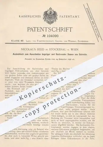 original Patent - Nicolaus Heid , Stockerau / Wien  1898 , Auslesblech für Samen aus Getreide | Landwirtschaft , Gärtner